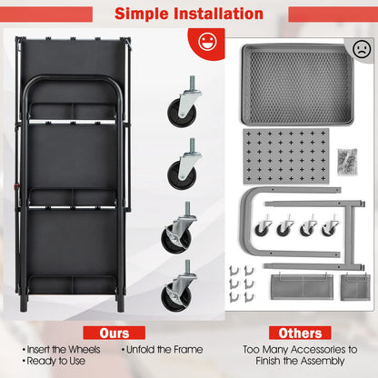 GiantexUK 3-Tier Folding Tool Trolley, Metal Frame Service Cart with Wheels