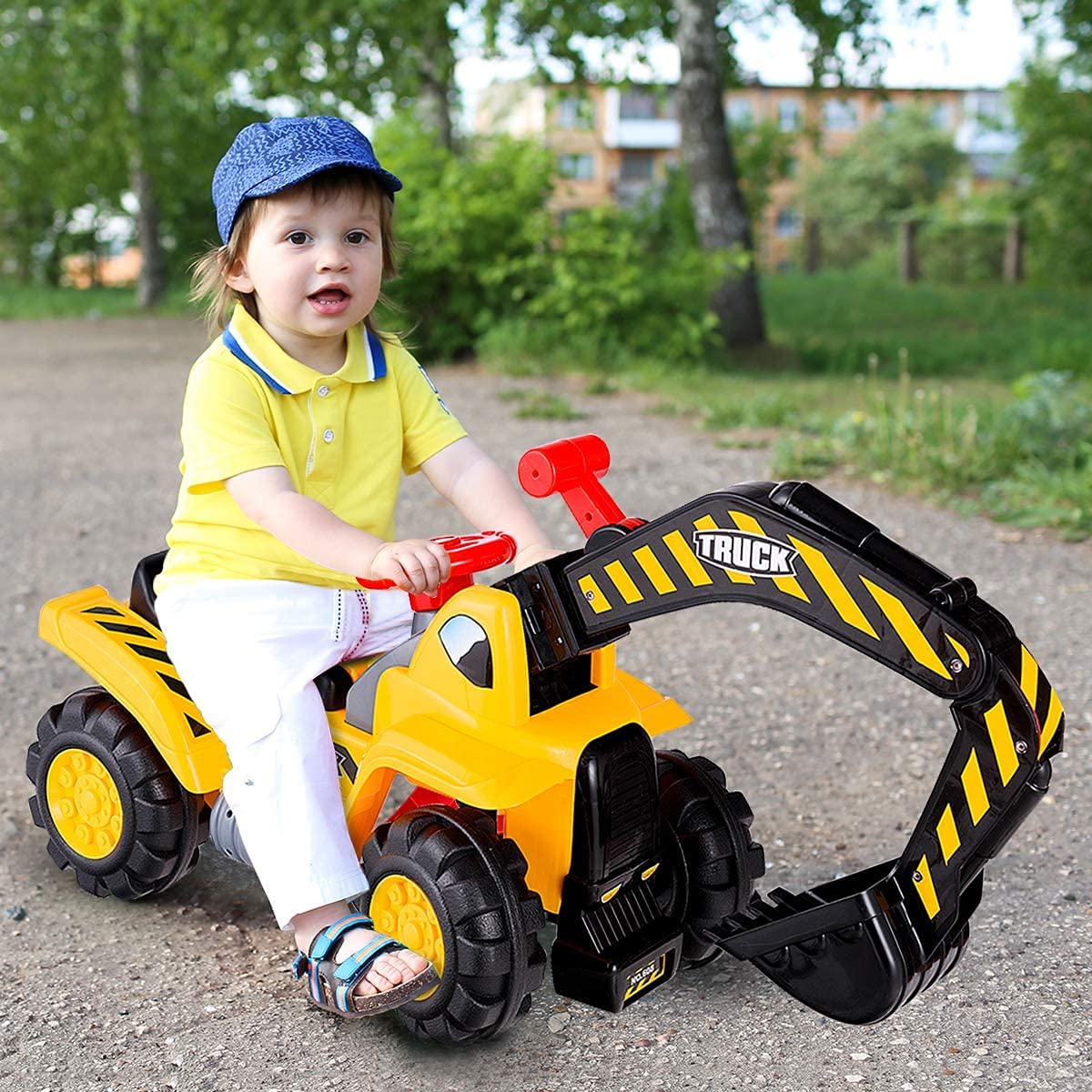 Kids Ride on Digger, Toddler Construction Toy Car with Safety Helmet, Manual Shovel, Pretend Play Ride On Excavator for 3 Years Old +