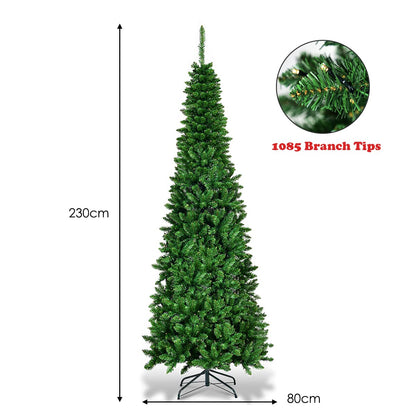 7.5FT Pre-lit Slim Christmas Tree, Hinged Pencil Xmas Tree with Warm LED Lights