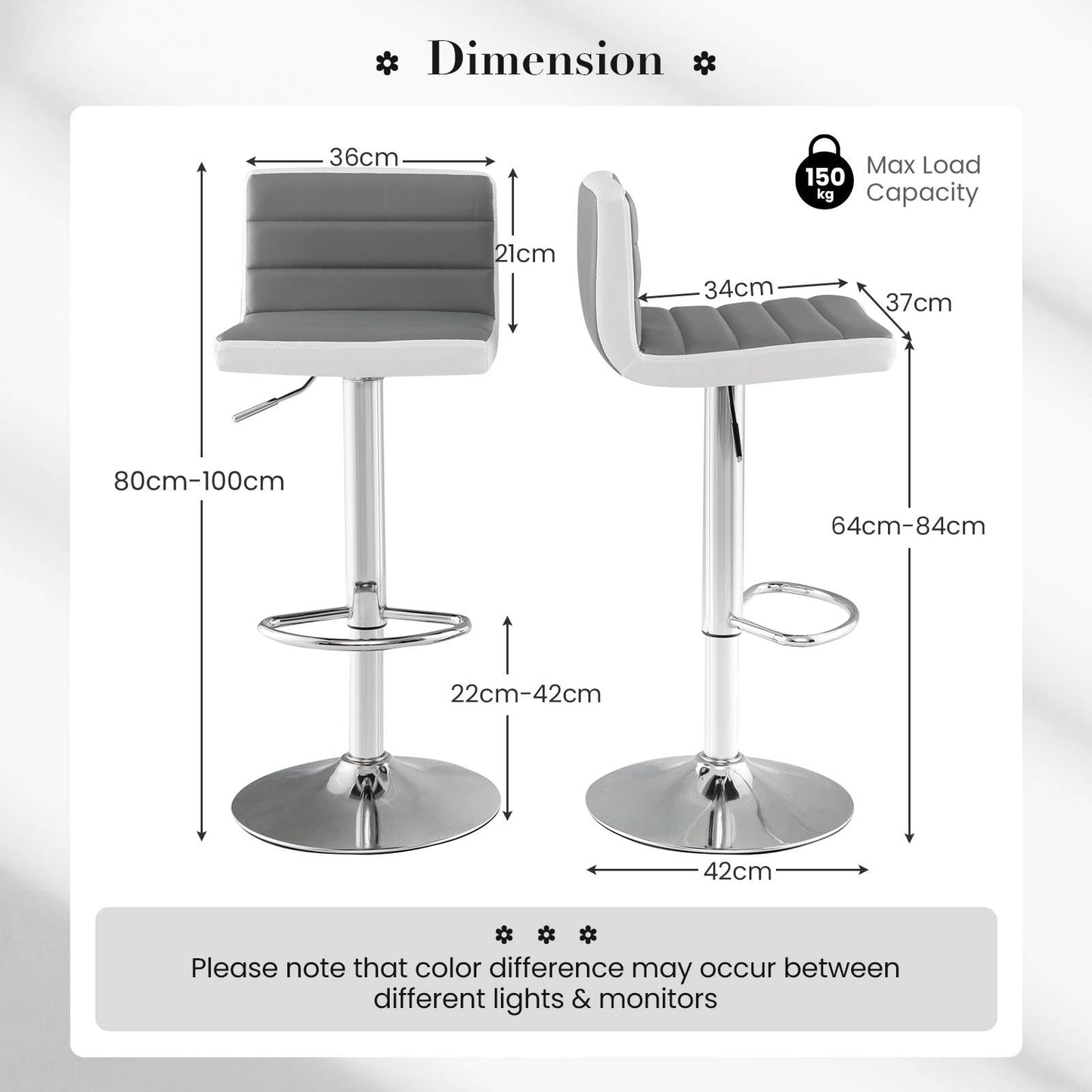 GiantexUK Bar Stools Set of 2, PU Leather Swivel Height Adjustable Barstools with Backrest, Gas Lift