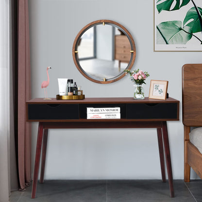 Computer Desk, Wooden PC Laptop Table Writing Workstation with 2 Drawers, Walnut+Black