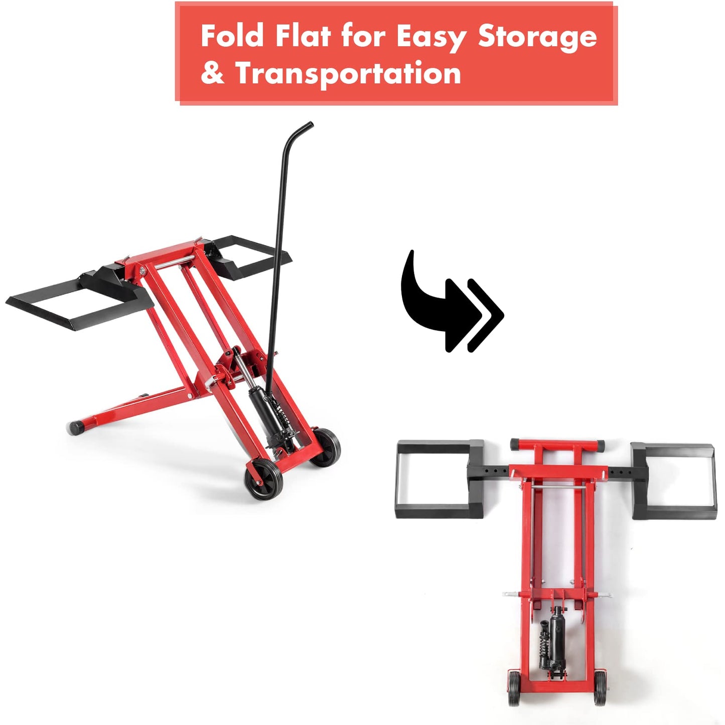 GiantexUK Ride on Mower Jack Lift, Folding Height Adjustable Lifting Device with Wheels