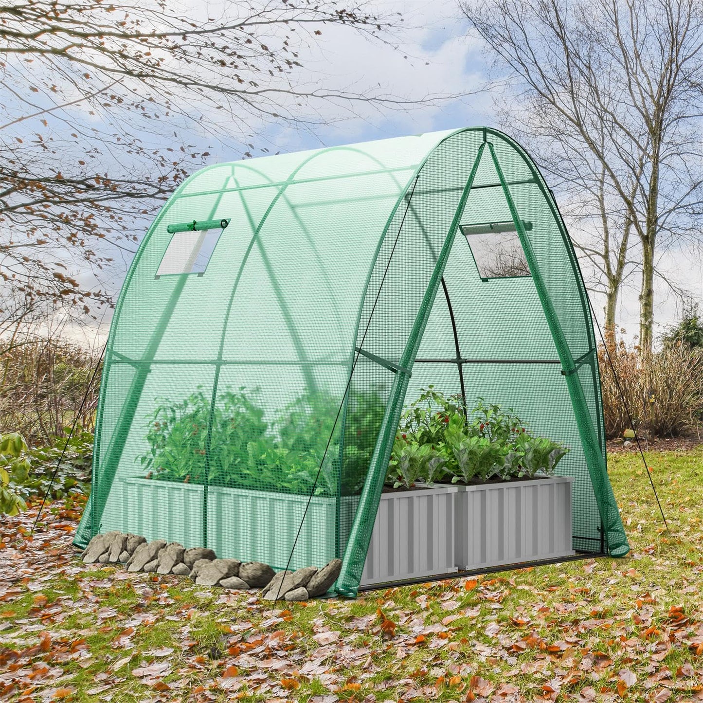 GiantexUK Walk In Greenhouse, Steel Frame Tunnel Growhouse with PE Cover