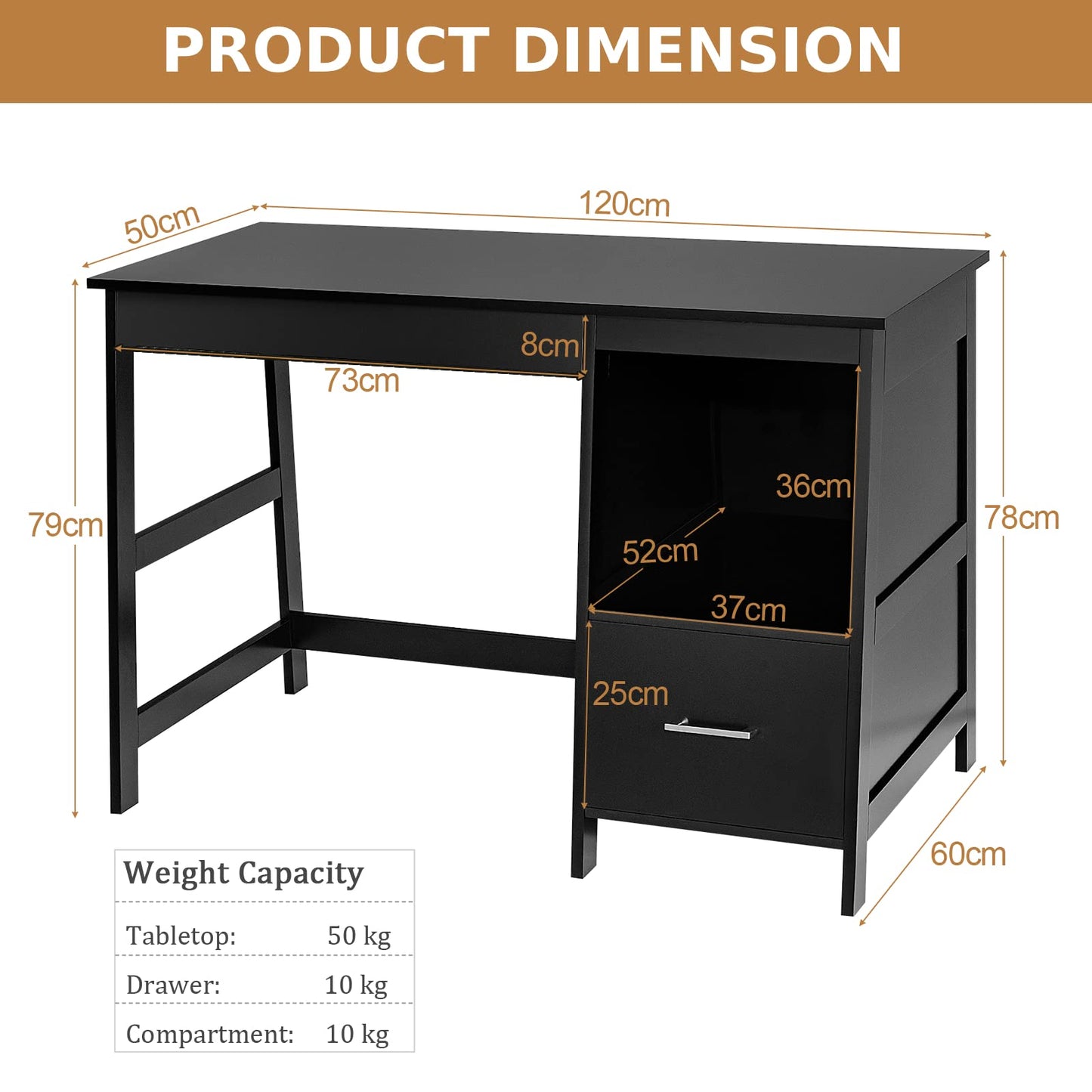 Computer Desk, Wooden PC Laptop Table Writing Workstation with Drawers and Shelf, Home Office Bedroom Work Study Desk