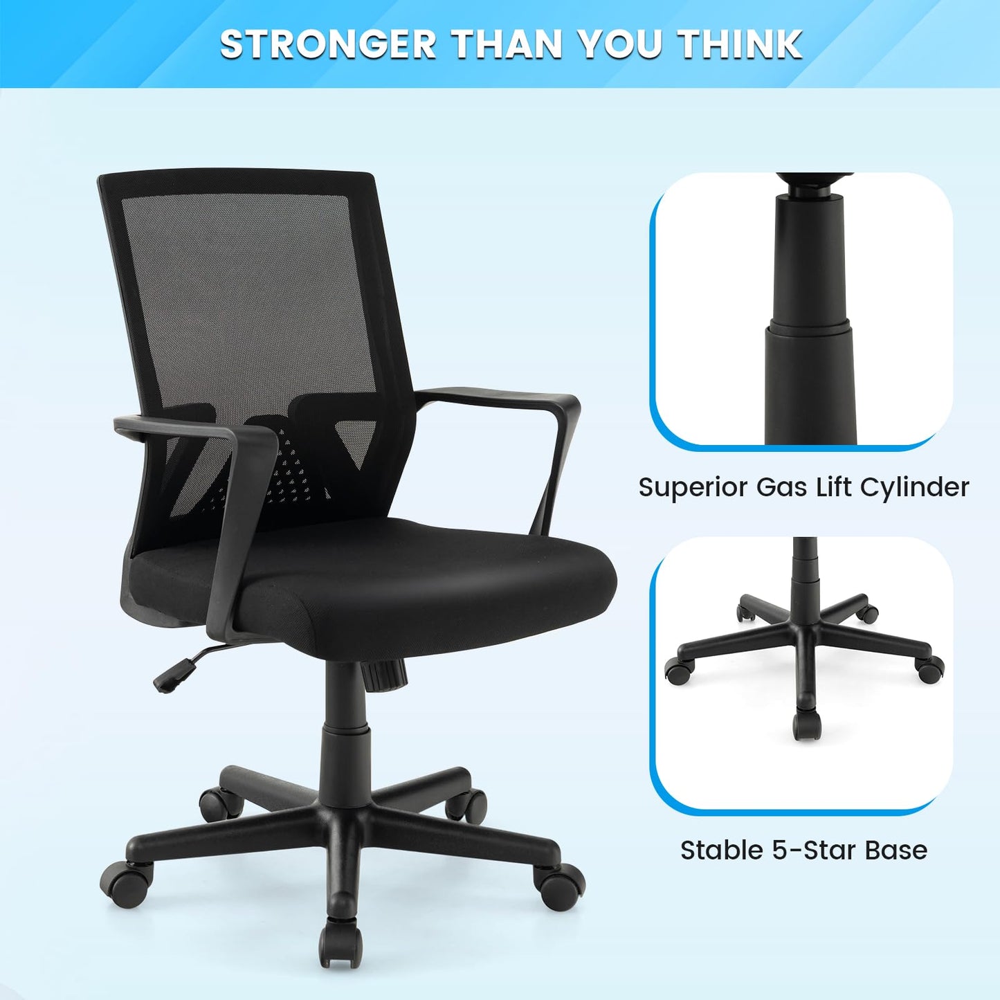 Ergonomic Office Chair, Height Adjustable Swivel Computer Desk Chair with Armrests