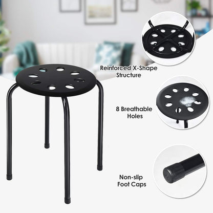 GiantexUK 6PCS Stacking Stools, Set of 6 Plastic Round Bar Stools with Metal Frame & Anti-Slip Foot Mats