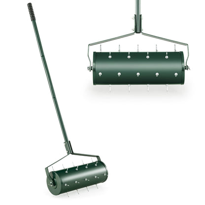 GiantexUK Outdoor Lawn Aerator, Heavy Duty 43/53cm Manual Grass Roller with Sand Filled Drum & 130cm Detachable Handle