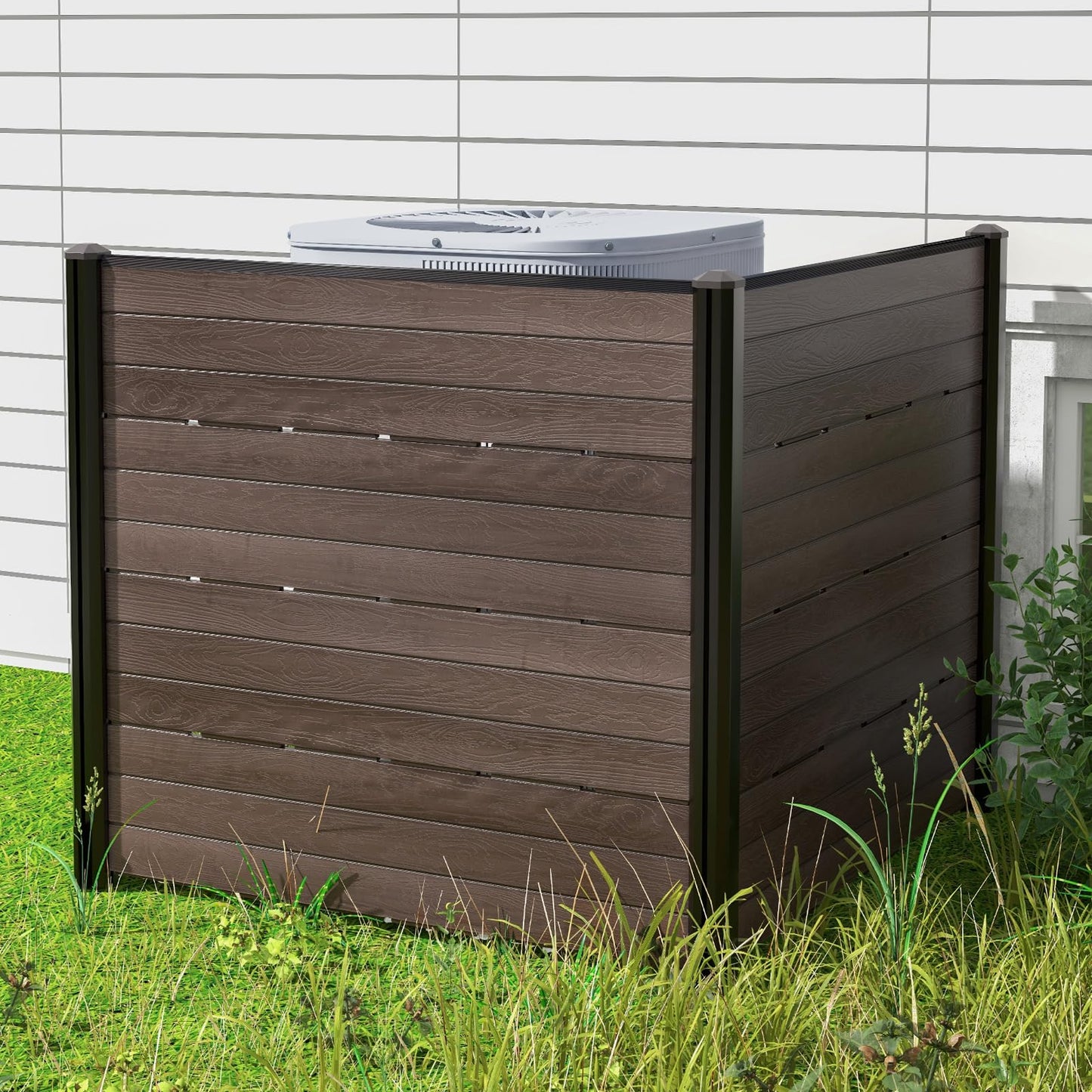 2 Panels Outdoor Privacy Screen, 120 x 115cm Decorative Fence Trash Can Enclosure with 5 Stakes