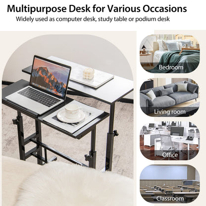 Height Adjustable Standing Desk, Mobile Laptop Table Computer Desk with Flip-over Desktop and Wheels