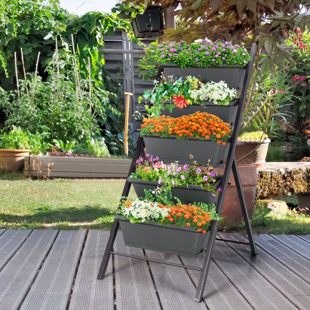 GiantexUK Raised Garden Bed, 5 Tier Vertical Ladder Planter with 5 Removable Trays & Drain Holes