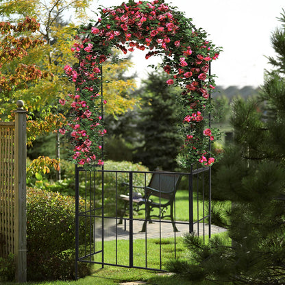 GiantexUK Metal Garden Arch with Gate, Heavy Duty Trellis Pergola Arbour with 4 Ground Stakes, 110 x 35 x 230cm