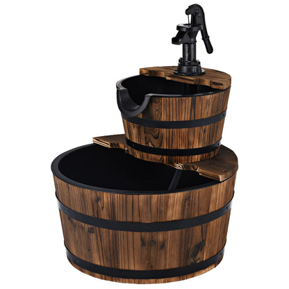 GiantexUK Wooden Water Fountain, 2-Tier Barrel Water Feature with Pump