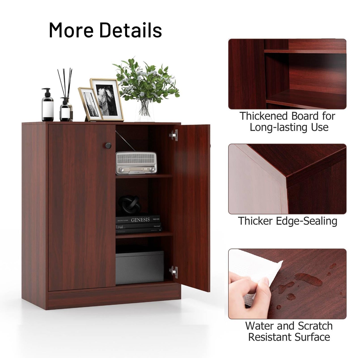 GiantexUK Kitchen Storage Cabinet, Wooden Buffet Sideboard with Doors, Drawers, Shelves & Anti-Tipping Device