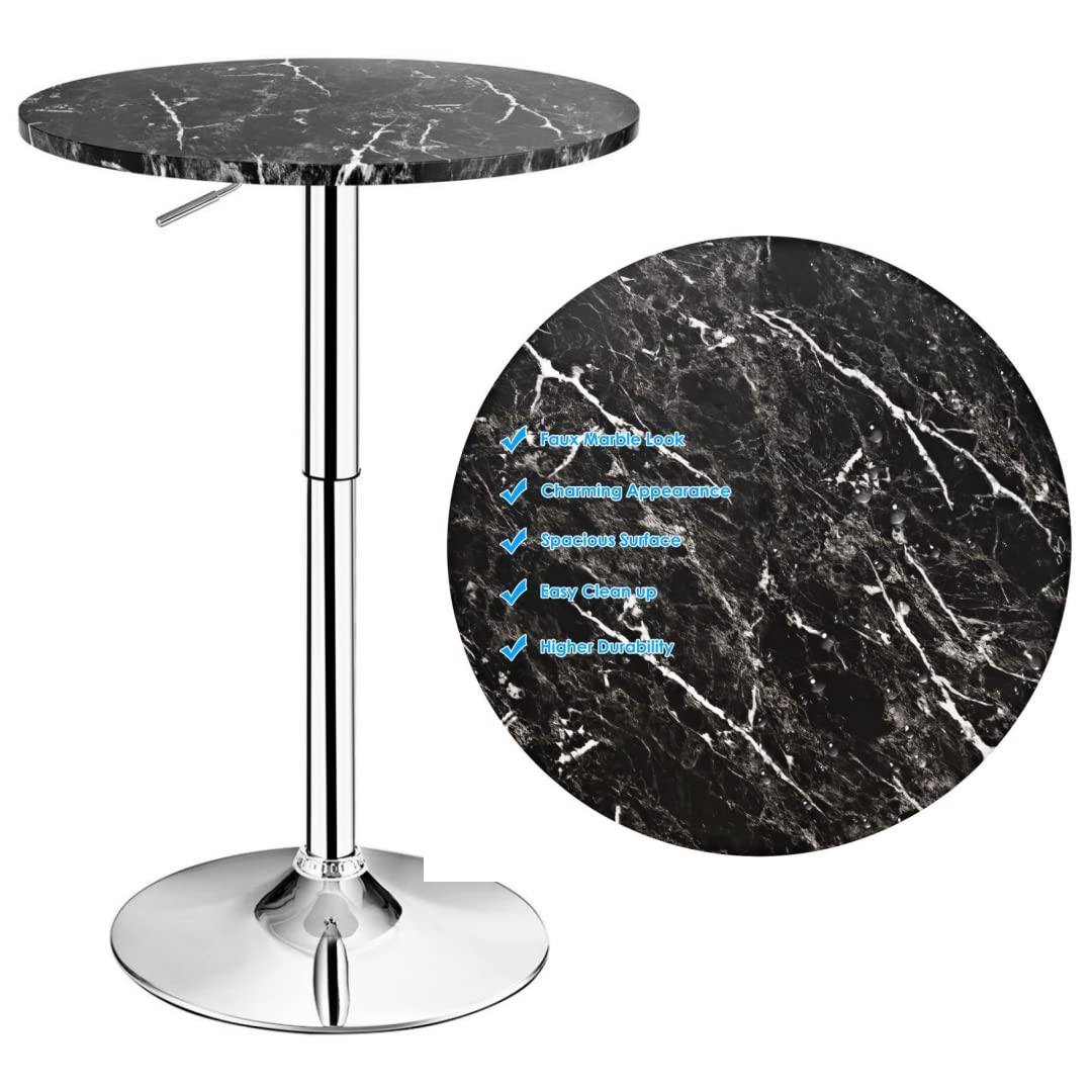 GiantexUK Round Bar Table, Adjustable Height Coffee Table with Non-slip Rubber Ring