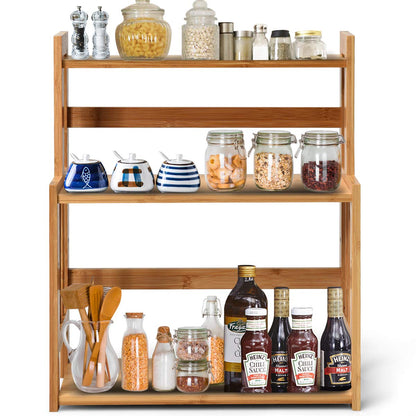 GiantexUK 3-Tier Spice Rack, Bamboo Kitchen Countertop Storage Organizer with Adjustable Shelf