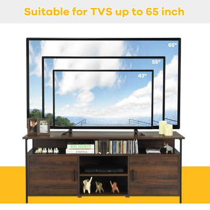 TV Stand for TVs up to 65 Inches, Wooden TV Cabinet Media Entertainment Center with 2 Door Cabinets