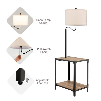 GiantexUK Floor Lamp with Table, Narrow Side End Table with 360° Rotatable Reading Light Lamp Attached