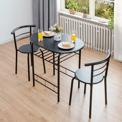 GiantexUK 3-Piece Dining Table Set, Metal Frame Kitchen Table Set with Storage Shelf, 2 Chairs