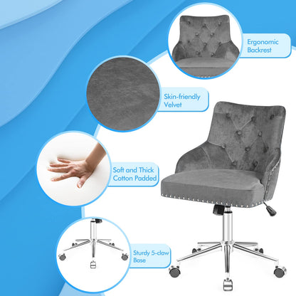 Velvet Office Chair, Height Adjustable Swivel Computer Desk Chair with Nailhead Trim