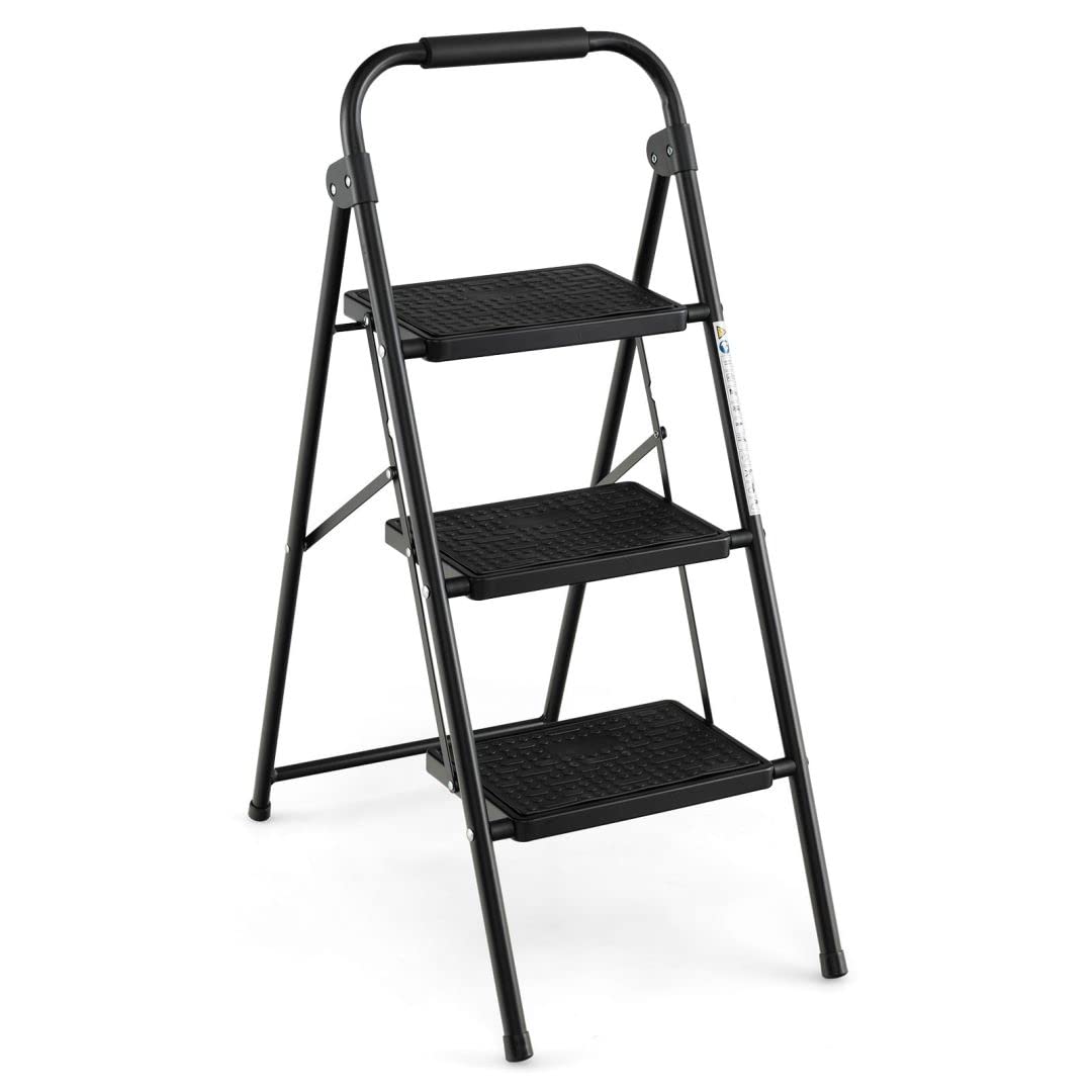 GiantexUK Folding 2/3 Step Ladder, Metal Stepladder with Anti-Slip Pedal