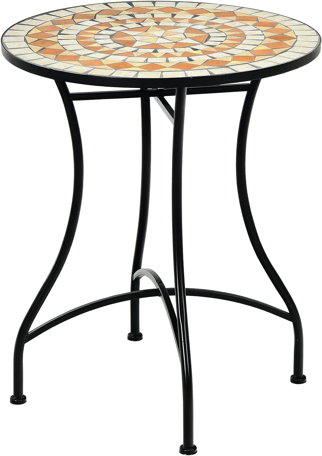 GiantexUK Garden Side Table, Metal Frame Round Mosaic Coffee Table