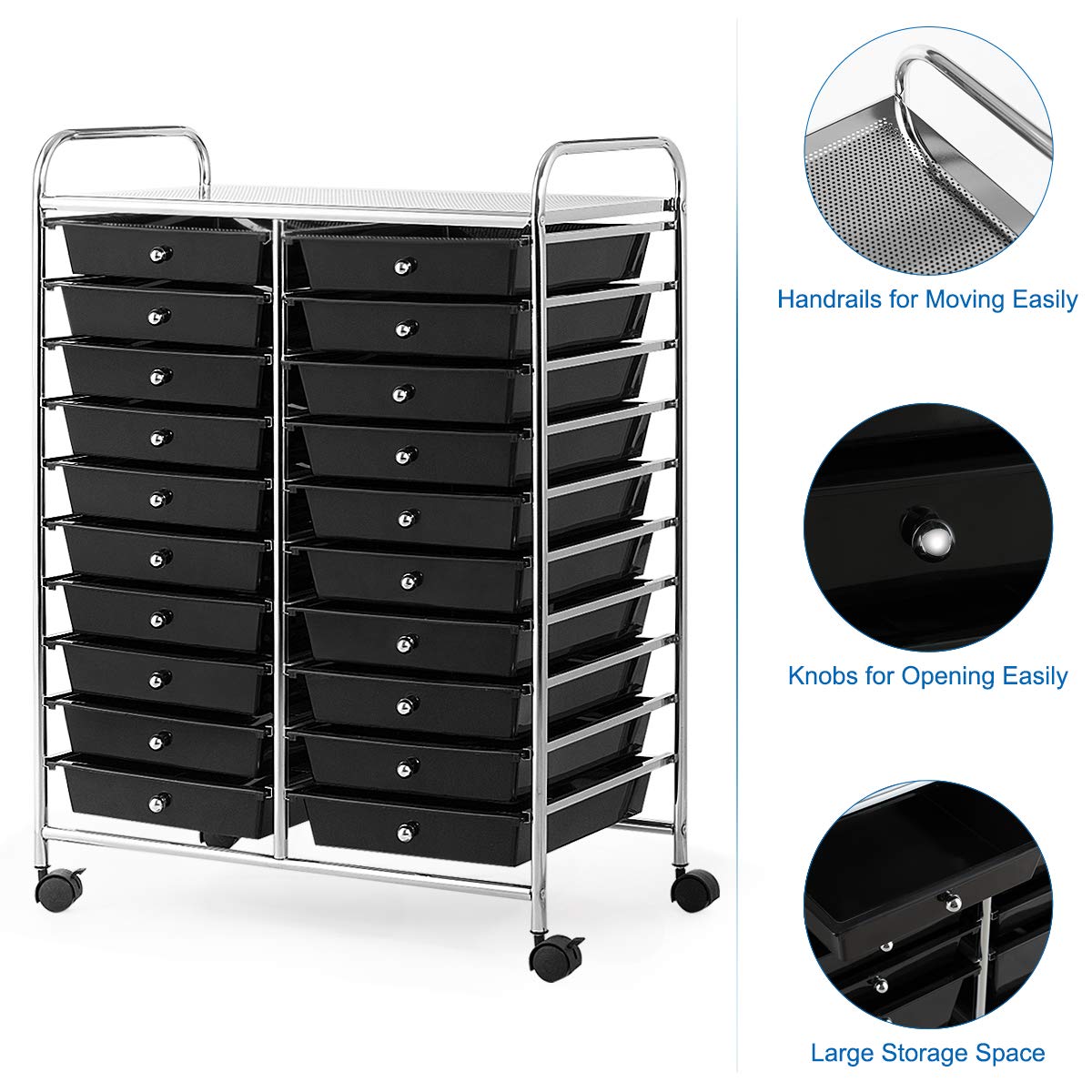 GiantexUK 20 Drawers Storage Trolley, Multipurpose Mobile Rolling Cart with Lockable Wheels