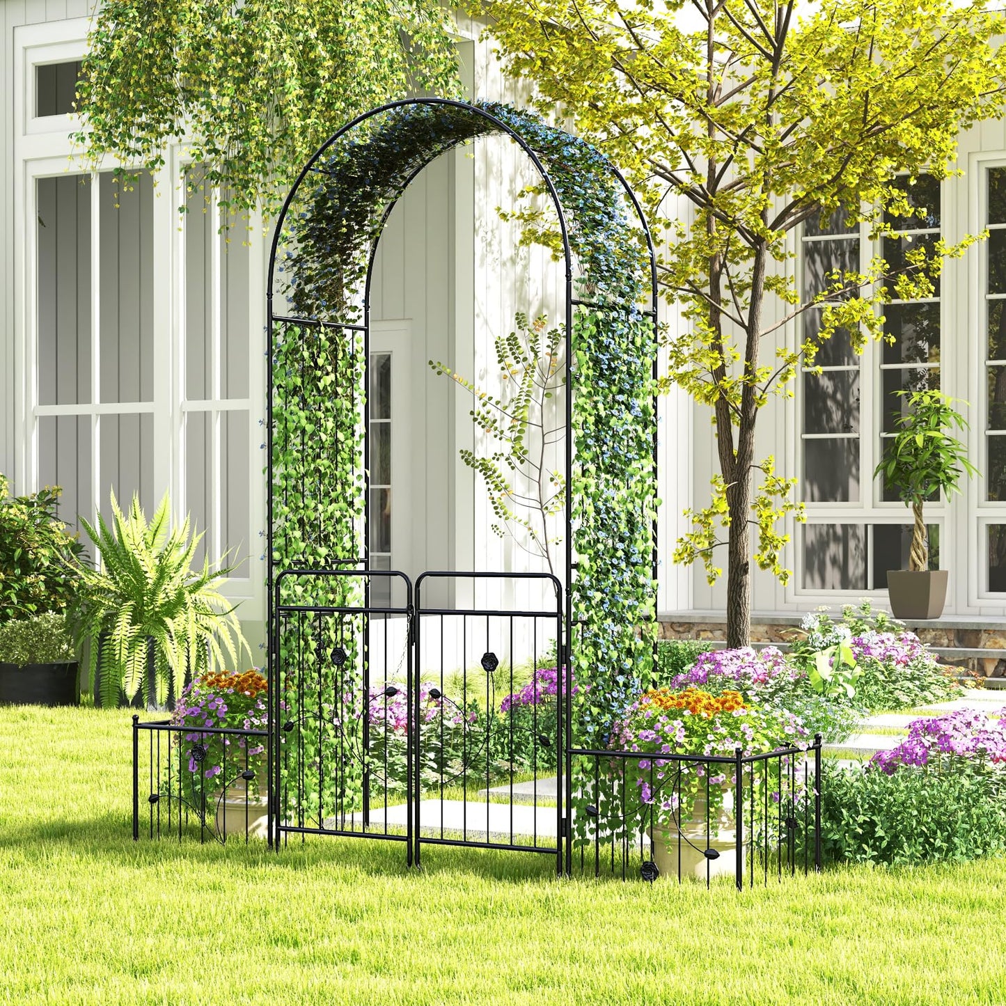 GiantexUK Garden Arch with Gate & Planter Boxes