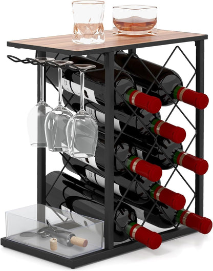 GiantexUK Freestanding 8 Bottle Wine Rack, Countertop Wine Storage Shelf with Glass Holders