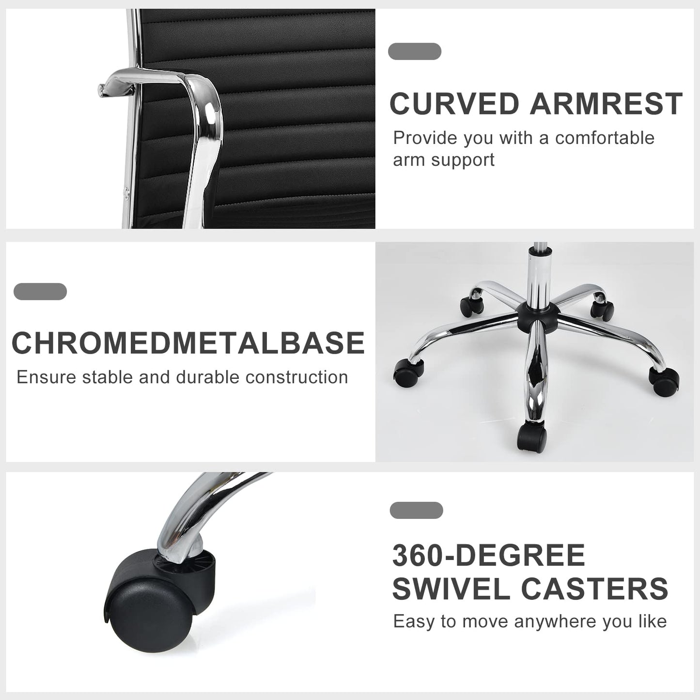 Executive Office Chair, Ergonomic High Back PU Leather Swivel Computer Desk Chair with Chrome Arms