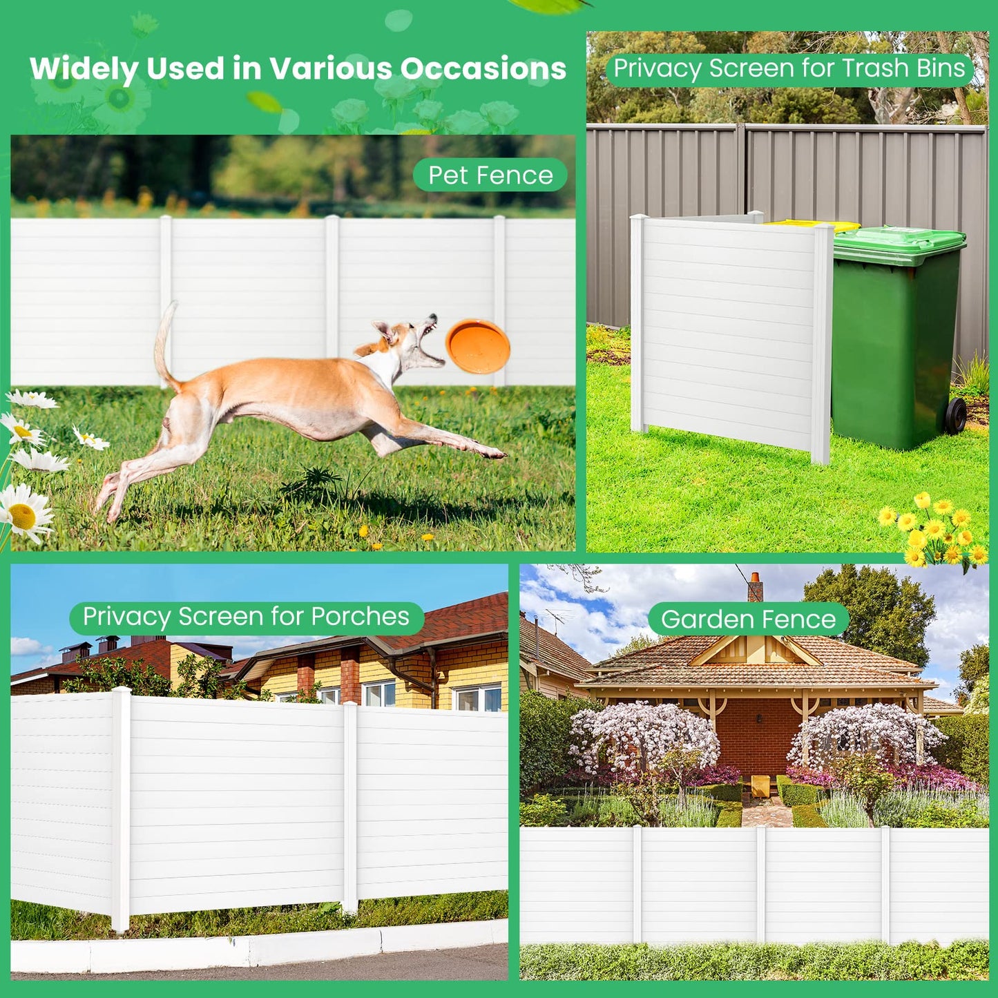 2 Panels Outdoor Privacy Screen, 123cm Decorative Fence Trash Can Enclosure with 3 Stakes