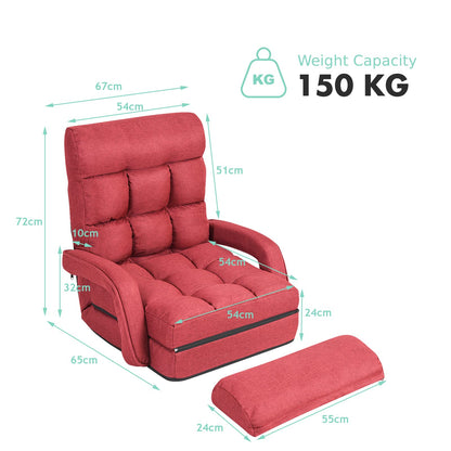 2-In-1 Folding Single Sofa Bed with Pillow, 5 Positions Adjustable Armchair Floor Sofa,