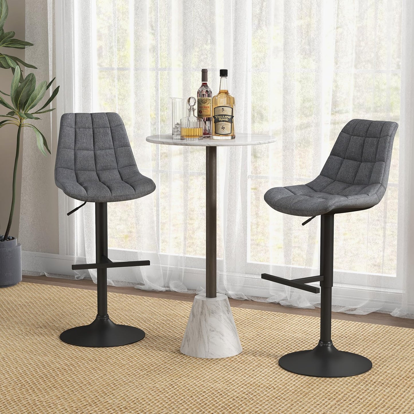 Modern Bar Stools Set of 2, Adjustable Height Counter Dining Chair with Swivel Gas Lift