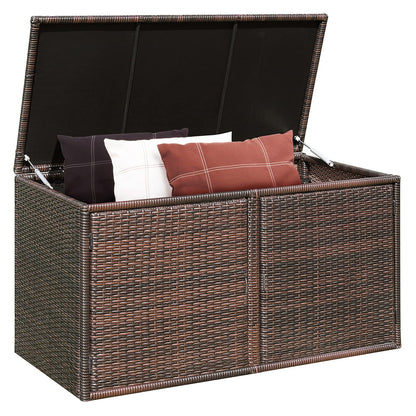 GiantexUK 330L Garden Storage Box, Weatherproof Rattan Deck Box with 2 Shelves