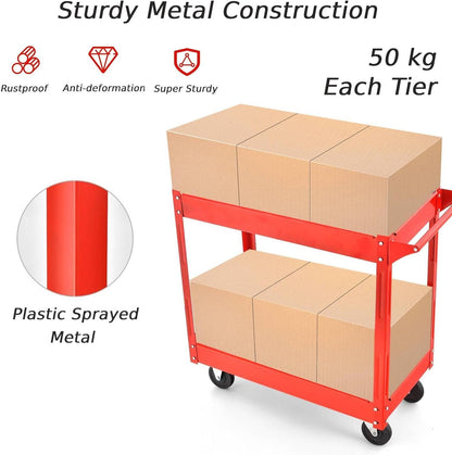 GiantexUK Tool Trolley on Wheels, 2-Tier Rolling Storage Service Cart with Handle