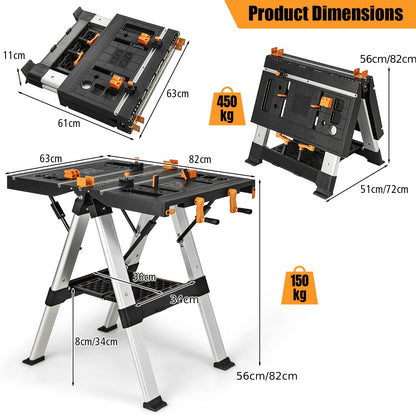 GiantexUK Folding Workbench, Height Adjustable Flip-Top Work Bench Tool Stand with Functional Clamping System