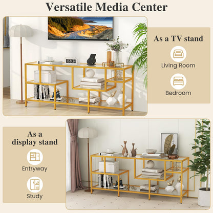 TV Stand for TVs up to 65 Inches, 147cm Tempered Glass Console Table TV Unit with Storage Shelves