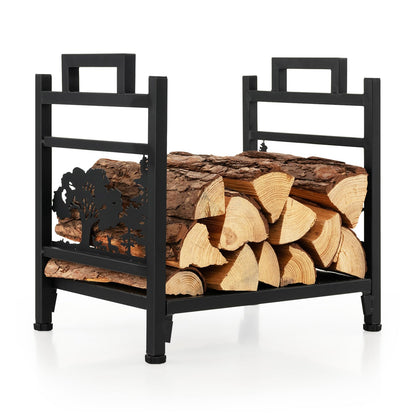 GiantexUK Firewood Rack, Metal Firewood Log Holder with Deer Patterns, Handles, & Adjustable Foot Pads, 45 x 33 x 44cm, Black