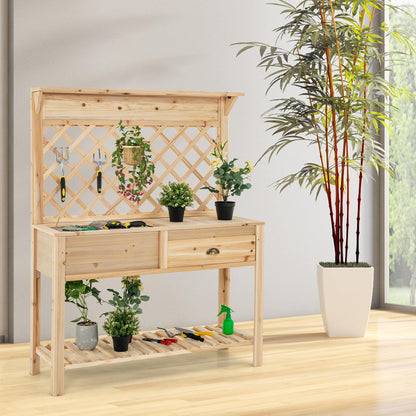 GiantexUK Garden Potting Table, Wooden Planting Bench with with Trellis