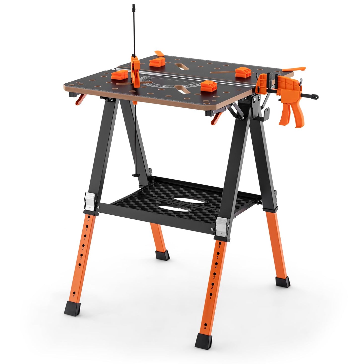 GiantexUK Folding Workbench, 8 Heights Adjustable Flip-Top Work Table with Quick Clamps