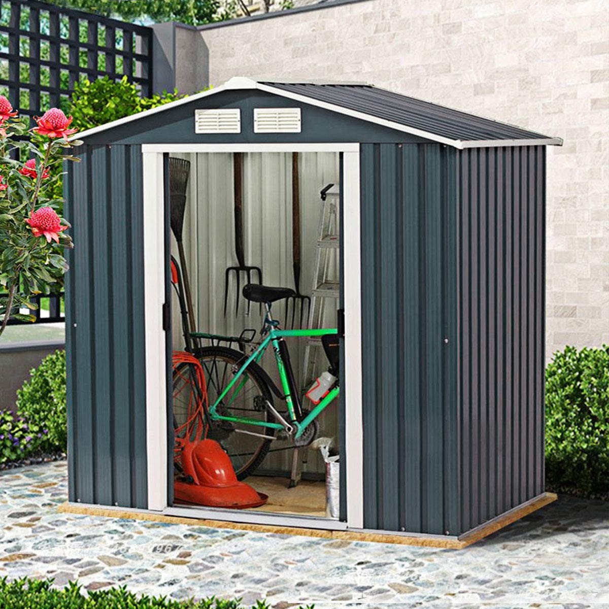 GiantexUK 7x4FT Metal Garden Shed (7x4FT, 2 Vents, with Base)