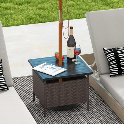 GiantexUK Patio Umbrella Table Stand, Outdoor Side Table with Umbrella Hole