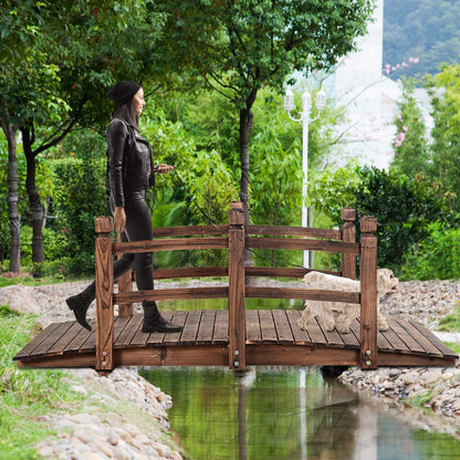 GiantexUK 1.5M Wooden Garden Bridge, Decorative Arc Footbridge with Safety Guardrails