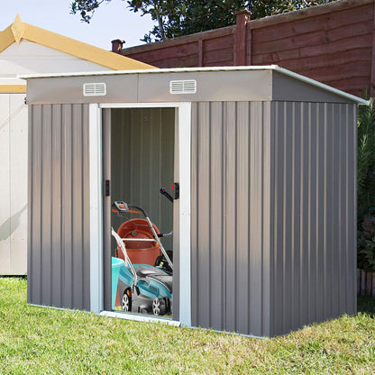 GiantexUK 8x4FT Metal Garden Shed, Slope Roof Utility Shed Building for Backyard Garage (8x4FT, Dark Grey)