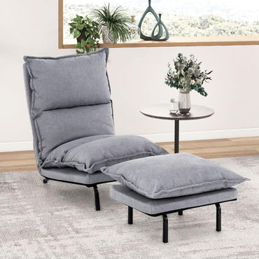 Lounge Sofa Chair with Ottoman, 6-Positon Adjustable Chaise Lounge Recliner with Detachable Cushion