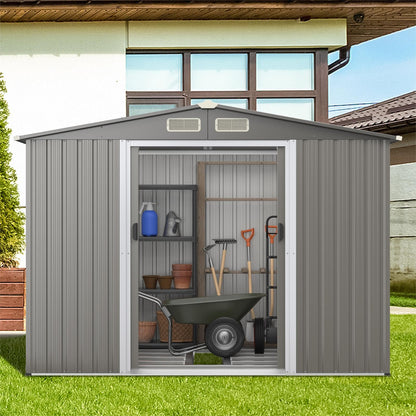 GiantexUK  Metal Garden Shed (8.5x7FT, Light Grey)