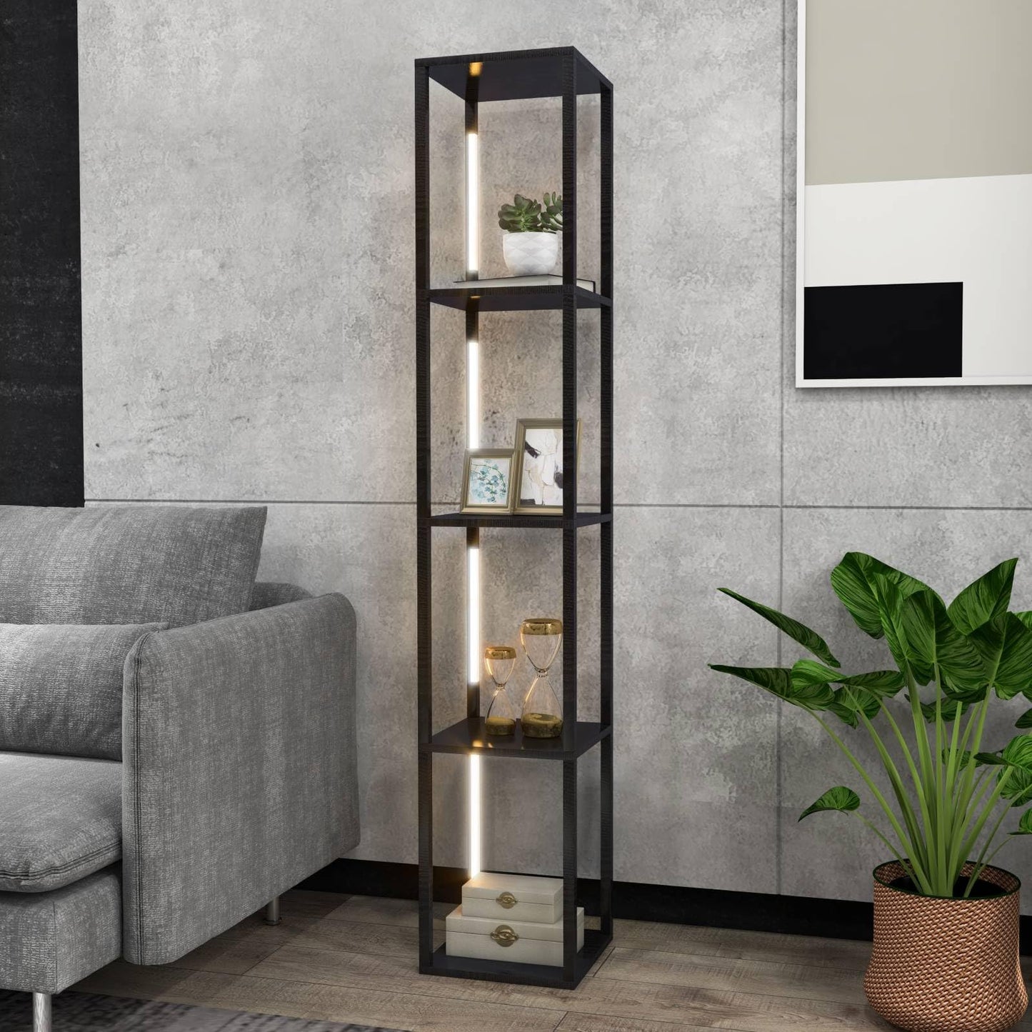 GiantexUK Floor Lamp with Shelves, 4-Tier Standing Light with Rotatable Poles