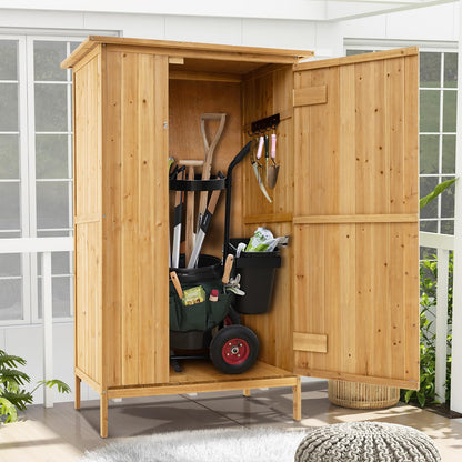 Wooden Garden Shed, 5 x 3FT Outdoor Tool Storage Cabinet with Asphalt Roof