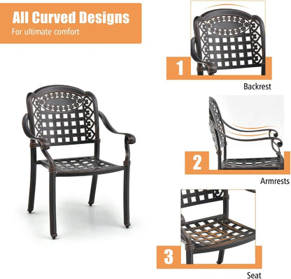 GiantexUK Set of 2 Dining Chairs, Stackable Cast Aluminum Chairs with Adjustable Foot Pads, Grid Pattern