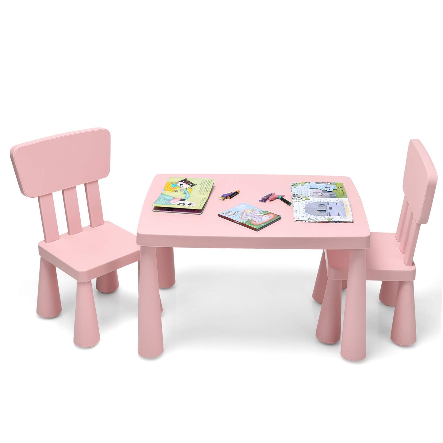 Kids Table and Chair Set, Children Multi Activity Desk with 2 Chairs, for Eating, Drawing, Writing, Craft, Snack Time, 77 x 55 x 50 cm