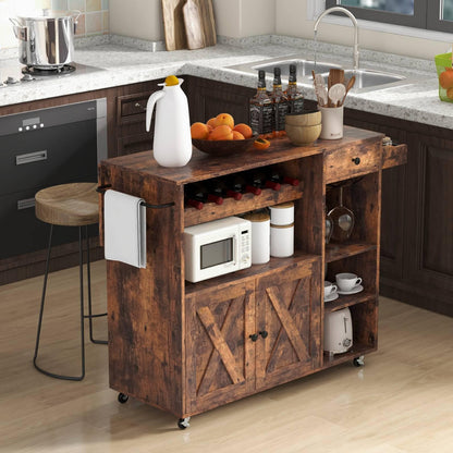 GiantexUK Kitchen Island on Wheels, Mobile Kitchen Storage Trolley with Extendable Countertop